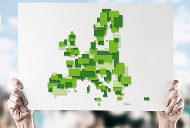 Green montage map of Europe.