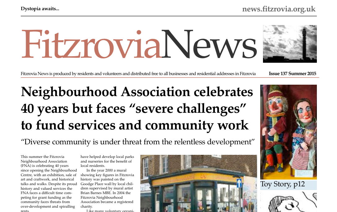 Top half of front page of Fitzrovia News.