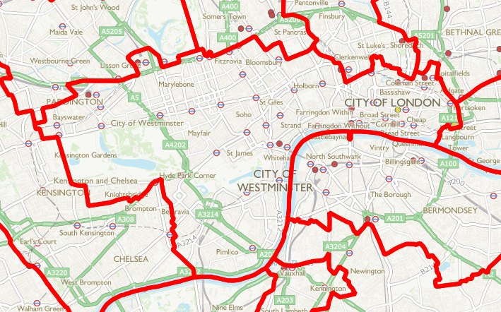 Constuency map of central London.