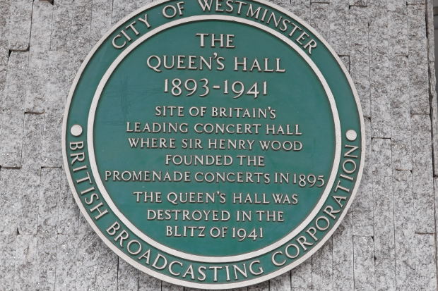 Plaque for Queen's Hall.