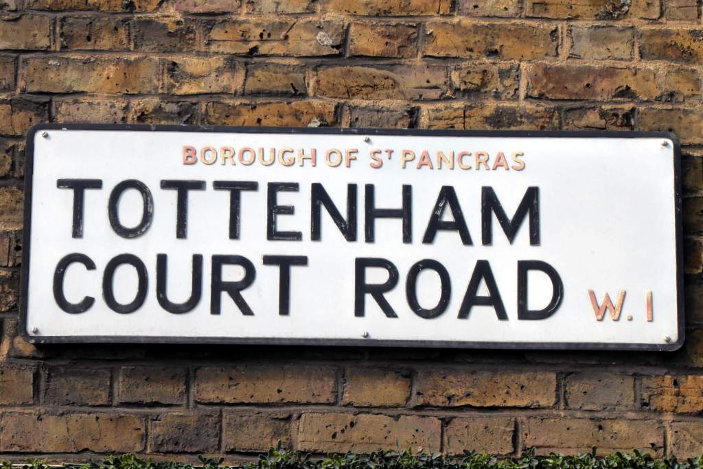 Tottenham Court Road, St Pancras street sign.